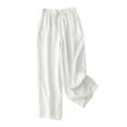 thumbnail image 1 of QUYUON Cargo Pants Women High Waist Clearance Spring Summer Solid Color Leisure Retro Drawstring Elastic Waist Pants Cropped Pants Joggers Pants Women Full Length Pant Leg Loungewear Style-P41 White L, 1 of 6