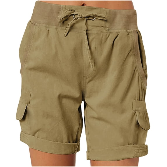 QUYUON Cargo Shorts for Women Casual Drawstring Pull On Shorts High Waisted Shorts with Pockets Summer Bermuda Shorts for Golf Workout Athletic Womens Hiking Cargo Shorts Style S-19 , Brown XXL