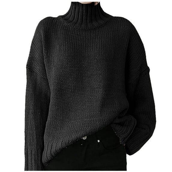 QUYUON Christmas Sweaters Clearance Women's Turtleneck Oversized Sweaters Fall Long Sleeve Tunic Pullover Sweater Knit Tops Casual Loose Winter Warm Thick Sweater Jumper Shirts Black S