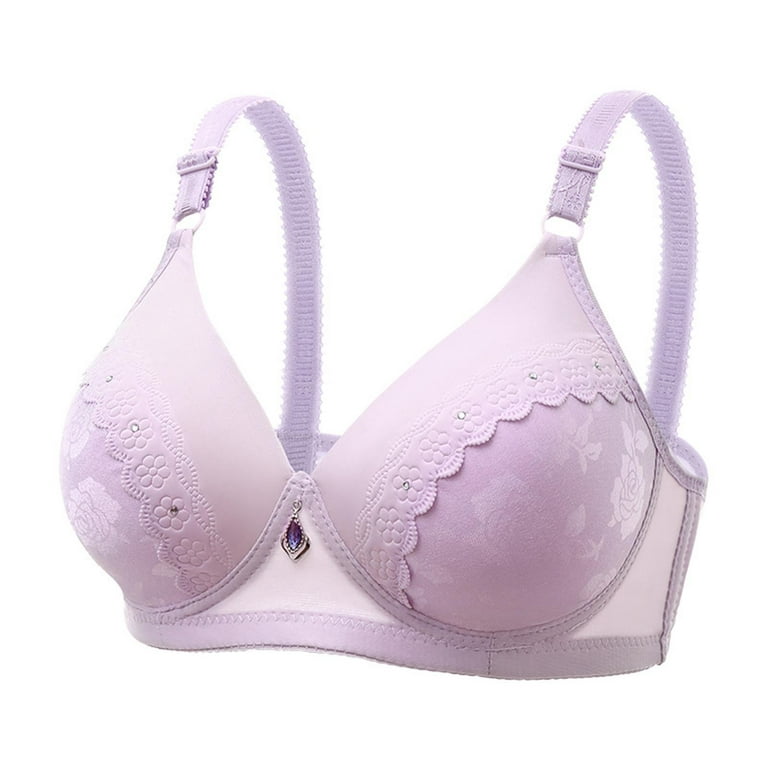 QUYUON Clearance Bras for Large Breasts Embroidered Glossy Comfortable  Breathable Bra Underwear No Underwire High Impact Sports Bras for Women  B-84 Purple M 