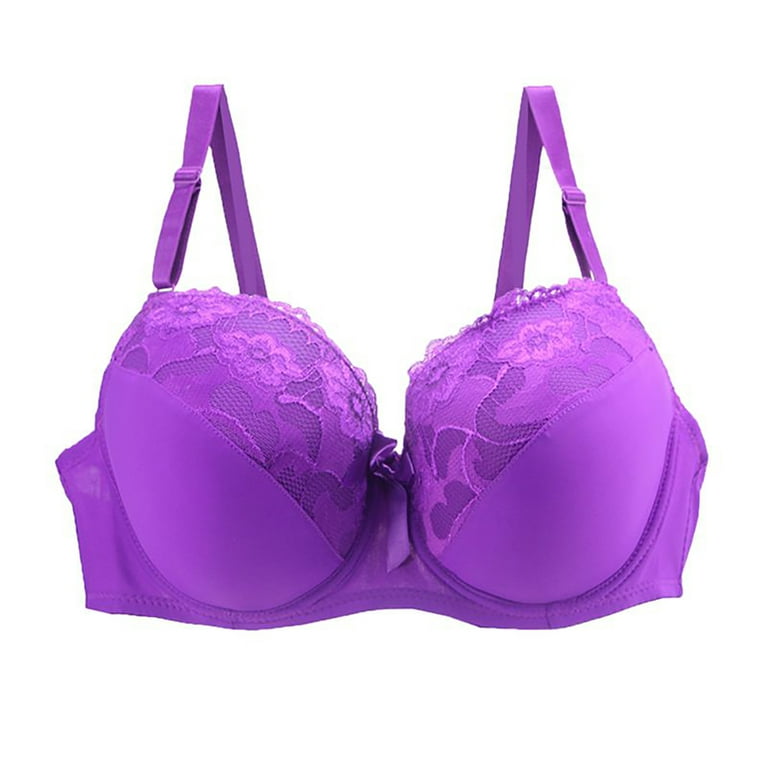 QUYUON Clearance Summer Bandeau Bra Seamless Push up Lace Sports Bra  Comfortable Breathable Base Tops Underwear Front Buckle Underwear Gathered  Bra B-2 Purple XXL 