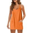 thumbnail image 1 of QUYUON Club Dresses for Women Summer Sleeveless Mini Dress V Neck Spaghetti Strap Beach Sundress Tank Dress and Shorts Sets 2 Piece Outfits Athletic Short Dress with Pockets Camisole Dresses Orange XL, 1 of 9