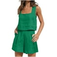 thumbnail image 1 of QUYUON Club Outfits for Women Shorts Sets Two Piece Outfits Solid Color Sleeveless Square Neck Crop Tops Tank and High Waisted Shorts with Pockets Casual Linen Short Pants Sets, 1 of 9