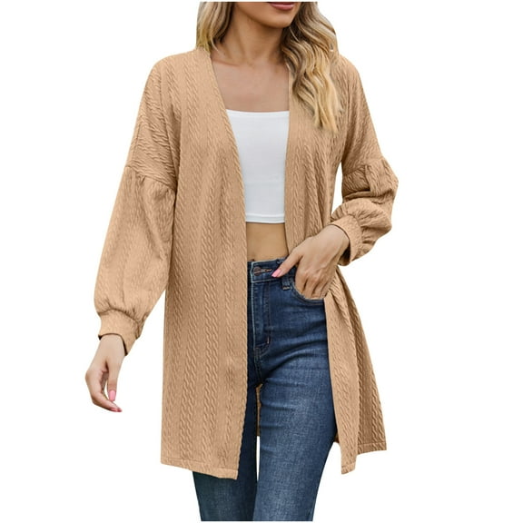 QUYUON Coat Cardigan for Women Sale Long Sleeve Cardigan Blazers for Women Polyester Cardigan Sweaters Women Lightweight Cardigan Jacket Style Q-4258 Winter Knit Sweater Outerwear Coat Khaki L
