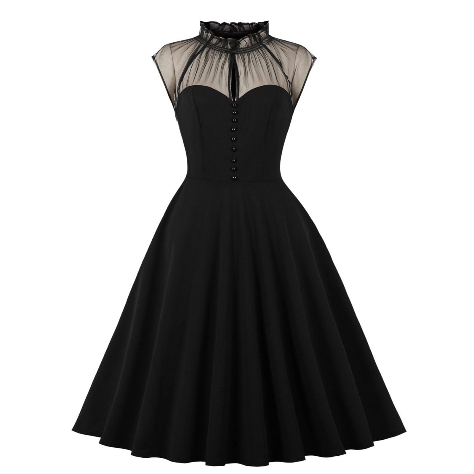 sachin and babi light blue dress Navy Dresses for Women Solid Color Short Sleeve Lace Dress Square Neck Slim  Fit Vintage Cocktail Formal Prom Dress Midi Retro Elegant A-Line Blouse  Waisted Pleated Swing Hem Dress,S main image 1