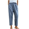 thumbnail image 1 of QUYUON Comfy Pants for Women Sale Fashion Solid Buttons Cotton Linen Casual Loose Trouser Wide Leg Pants Track Pants Women Long Pant Leg Length Dressy Style P1628 Blue M, 1 of 6