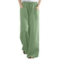 thumbnail image 1 of QUYUON Comfy Pants for Women Solid Color Elastic Waist Cotton Linen Dressy Pants Straight Tube Casual Wide Leg Pants Track Pants Women Full Pant Leg Length Skinny Pant Style N-4959 Mint Green M, 1 of 1