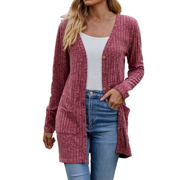 QUYUON Cotton Cardigans for Women Discount Long Sleeve Knit Cardigans for Women Polyester Cardigan Women Cardigan Jacket Style Q-10160 Winter Knit Sweater Outerwear Coat Wine M
