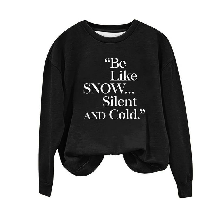 QUYUON Crew Neck Sweatshirts Women Casual Fashion Round Neck Long-Sleeved  Fashion Printed No Hoodie Comfy Clothes Black L 