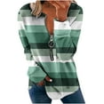 thumbnail image 1 of QUYUON Crew Neck Sweatshirts Women Cearance Half Zip Sweatshirts Women Striped Print Casual Crew Neck Long Sleeve Shirts Quarter Zip Pullover Tops Soft Lightweight Sweatshirts Army Green-A S, 1 of 5