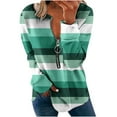 thumbnail image 1 of QUYUON Crew Neck Sweatshirts Women Cearance Half Zip Sweatshirts Women Striped Print Casual Crew Neck Long Sleeve Shirts Quarter Zip Pullover Tops Soft Lightweight Sweatshirts Mint Green-A L, 1 of 5