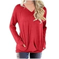 thumbnail image 1 of QUYUON Crewneck Sweatshirts Graphic Discount Womens Graphic Sweatshirts Polyester Long Sleeve V-Neck Solid Pullover Tops Style S-708 Stretch Vintage Crewneck Sweatshirts Snug Fit Shirts Red XXL, 1 of 5
