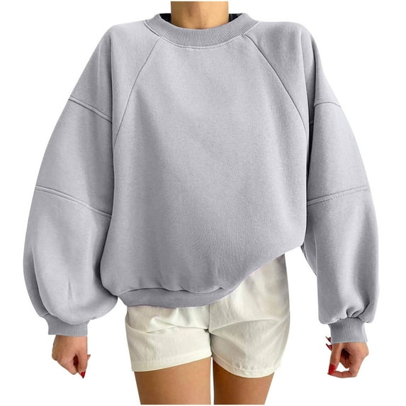 QUYUON Crewneck Sweatshirts Womens Casual Long Sleeve Crew Neck Sweatshirts Pullover Tops Oversized Sweatshirt for Women Loose Fit Blouse Shirts Winter Warm Sweater Coat Gray L