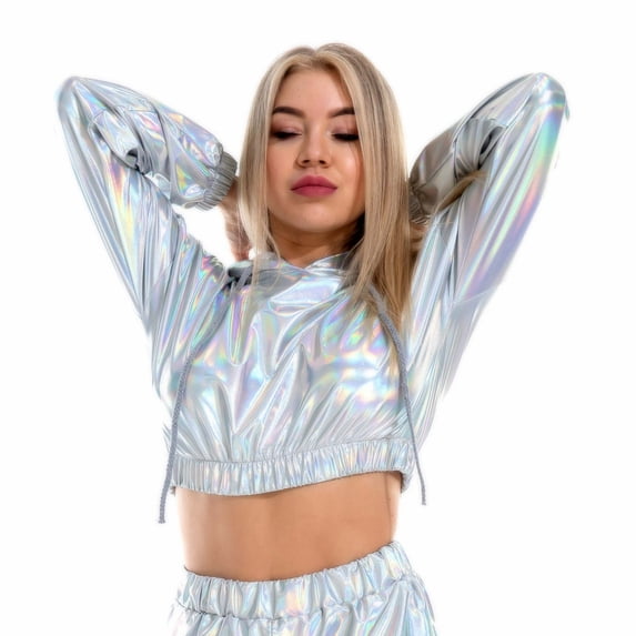 QUYUON Crop Tops Hoodies for Women Casual Long Sleeve Hooded Sweatshirts Elastic Waist Drawstring Lightweight Cropped Sweatshirts Night Out Club Party Hoodies Pullover Shirt Tops White XL