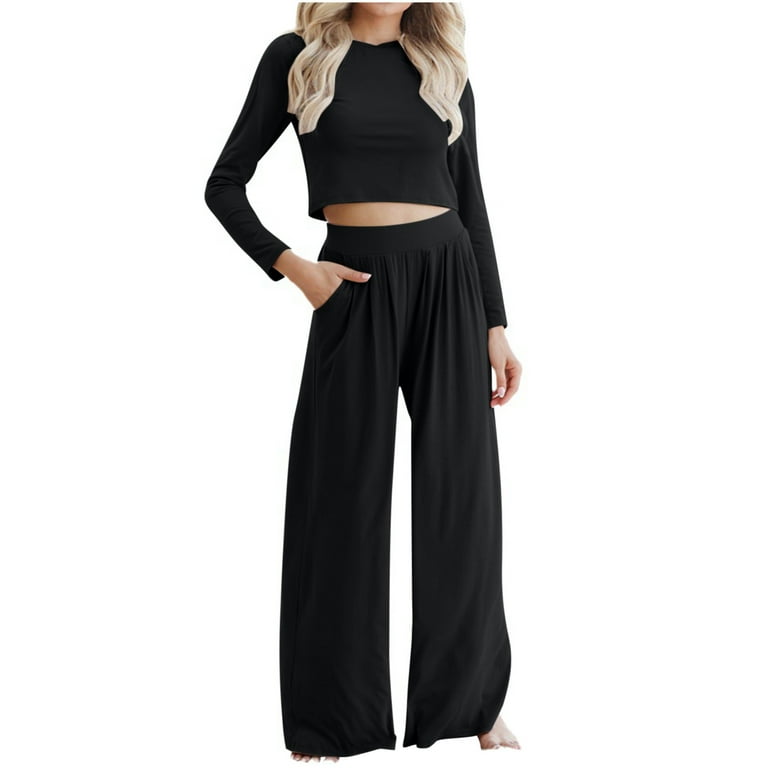 QUYUON Cropped Two Piece Outfits Women Winter Casual Long Sleeve