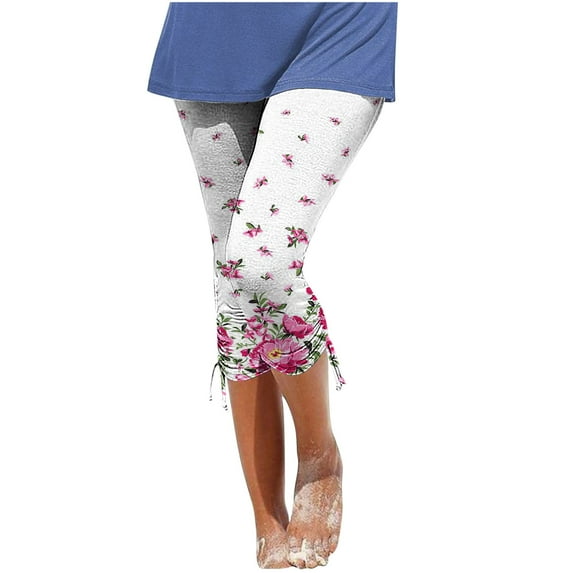 QUYUON Cropped Women Elastic Waist Capris Pants Casual Loose Fit Yoga Pants Comfy Lounge Workout Capris Sweatpants Summer Floral Print High Waisted Capris and Cropped Pants Trousers Hot Pink XL