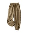 thumbnail image 1 of QUYUON Cute Pants Deals Solid Elastic Waist Embroidered Cotton Capris Women's Work Pants Full Length Pant Leg Loungewear Style P2255 Khaki M, 1 of 4