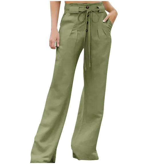 QUYUON Dress Pants Women High Waisted Color Casual Loose Long Pants Women Cargo Pants Long Pant Leg Length Jegging Pant Style N-4534 Army Green S