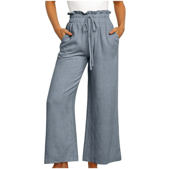 QUYUON Dress Pants for Women Trendy Casual High Elastic Waist Color Sports Cotton and Linen Pants Long Pants Women Long Pant Leg Length Jegging Pant Style N-6490 Gray XXL