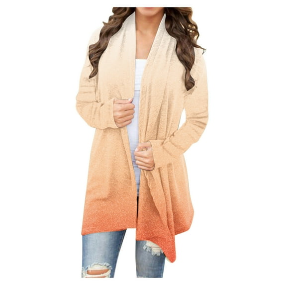 QUYUON Dressy Cardigans for Women Deals Long Sleeve Long Knit Cardigans for Women Polyester Trendy Fall Cardigans Cardigan Jacket Style Q-7111 Fall Cardigan Sweater Outerwear Coat Orange L