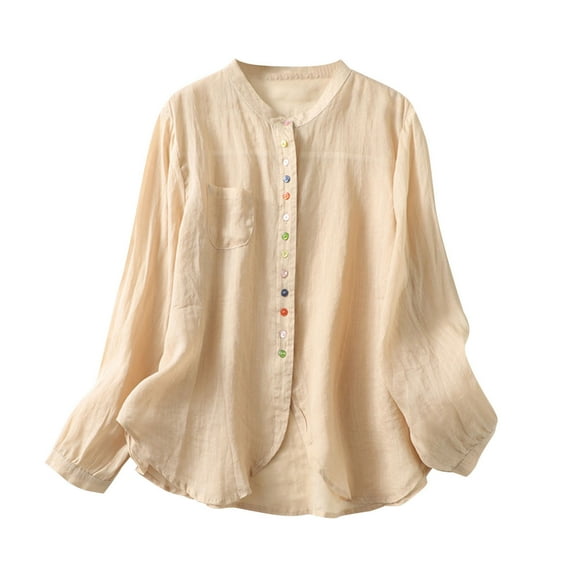 QUYUON Dressy Sweatshirts for Women Winter Plus Size Sweatshirts Polyester Long Sleeve Crew Neck Solid Blouse Tops Style S-2729 Lightweight Teen Sweatshirts Straight Fit Shirts Beige L