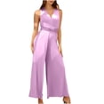 thumbnail image 1 of QUYUON Elegant Jumpsuits for Women Dressy Wedding Guest Ladies Rompers and Jumpsuits Casual Loose Wide Leg Jumpsuits Sleeveless V Neck Evening Party Formal Jumpsuits Back Lace up Style J165, Purple L, 1 of 9