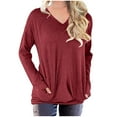 thumbnail image 1 of QUYUON Fall Sweatshirts for Women Winter Sweatshirts Women Loose Fit Polyester Long Sleeve V-Neck Solid Pullover Tops Style S-684 Stretch Half Zip Sweatshirt Ladies Fitted Shirts Wine 3XL, 1 of 5