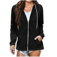 thumbnail image 1 of QUYUON Fleece Hooded Sweatshirt Women Casual Full Zip Up Hoodie Jacket Drawstring Comfy Loose Long Sleeve Sweatshirt with Pockets Solid Color Zipper Hoodies Winter Shirts Black XL, 1 of 8