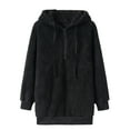 thumbnail image 1 of QUYUON Fleece Hoodies for Women 2023 Fashion Fuzzy Warm Casual Loose Hooded Sweatshirt Hoodies with Pockets Long Sleeve Sweatshirt Outerwear Drawstring Lightweight Sweater Coat Black 3XL, 1 of 2