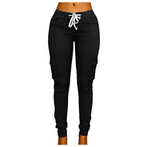 QUYUON Flowy Pants for Women Loose Fit Solid Color Pencil Pants Leggings Casual Pants Linen Pants for Women Full Pant Leg Length Skinny Pant Style N-4065 Black S