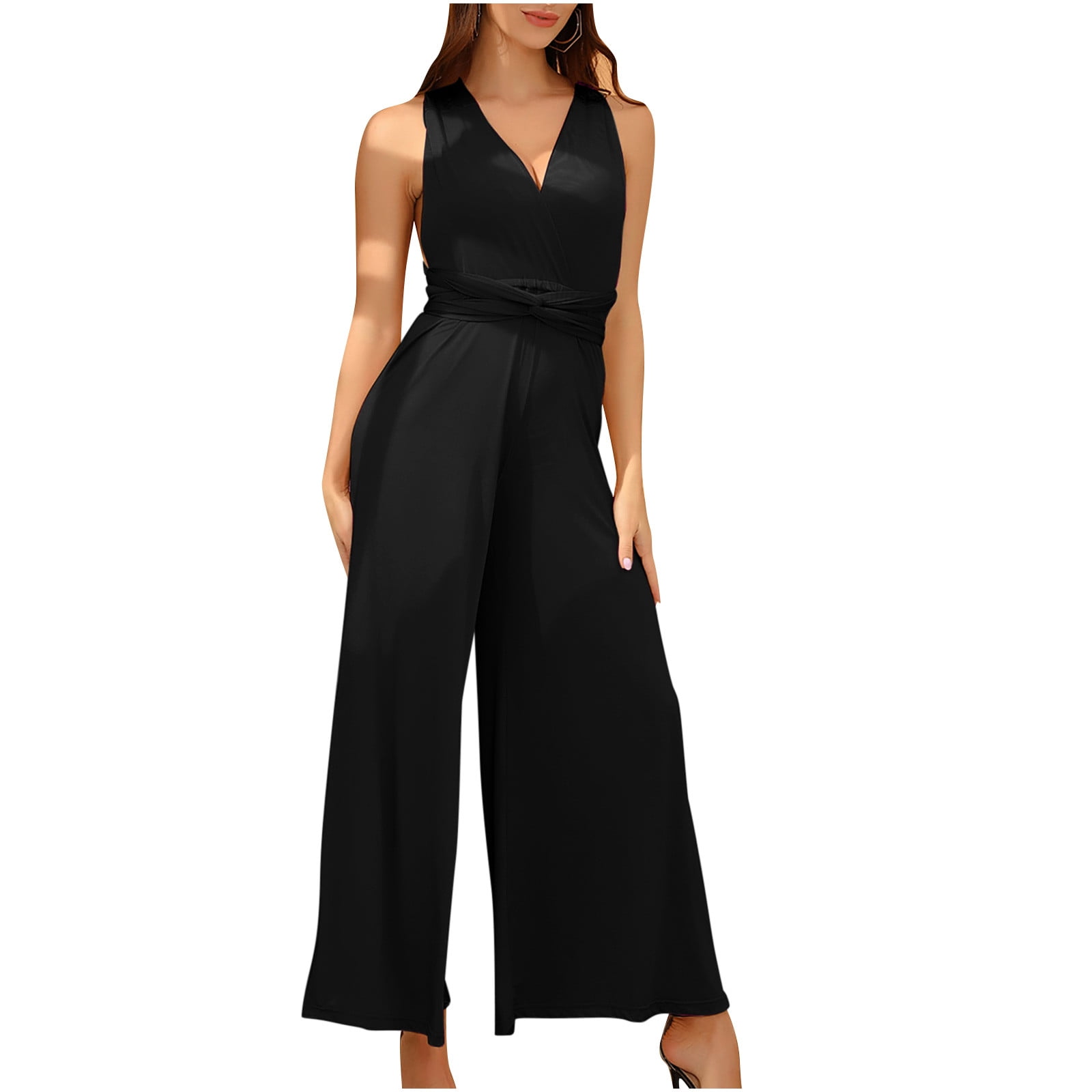 QUYUON Formal Jumpsuits for Women Dressy Casual Loose Wide Leg