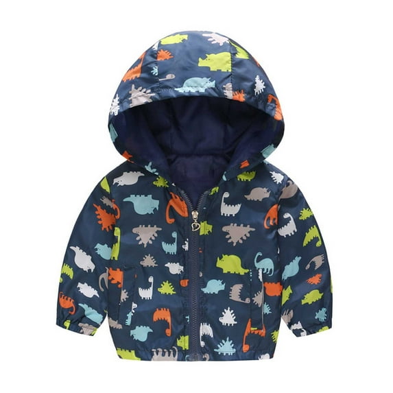 QUYUON Girls' Long-Sleeve Half-Zip Hooded Sweatshirt Winter Long Sleeve Puffer Jacket Toddler Kids Baby Boys Girls Cute Flowers Car Pattern Windproof Jacket Hooded Coat Dark Blue 5T-6T