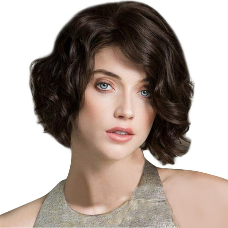 QUYUON Glueless Wigs Clearance Hair Replacement Wigs Synthetic Wig for Daily Party Use Curly Hair Type Q257 Glueless Wigs Synthetic Curly Wig with Bangs Natural Hair Wigs for Black Women Brown Wigs