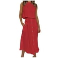 thumbnail image 1 of QUYUON Going out Outfits for Women Skirt Sets Women 2 Piece Outfits Summer Sleeveless Round Neck Crop Tops Tank and High Waisted Button-Down A-Line Midi Skirts Two Piece Beach Outfits, 1 of 6