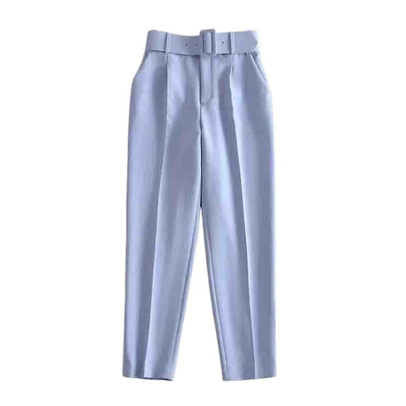 QUYUON High Waisted Pants for Women Fashion Casual Spring Summer Full Length Pants Women Casual Pants Long Pant Leg Length Joggers Pant Style N-7586 Blue XS