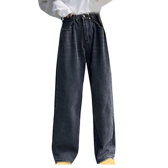 QUYUON Hiking Pants for Women Lightweight Solid Solid Color High Waisted Dressy Pants Straight Loose Leg Pants Women Pants Dressy Casual Long Pant Leg Length Jegging Pant Style N-5608 Gray S