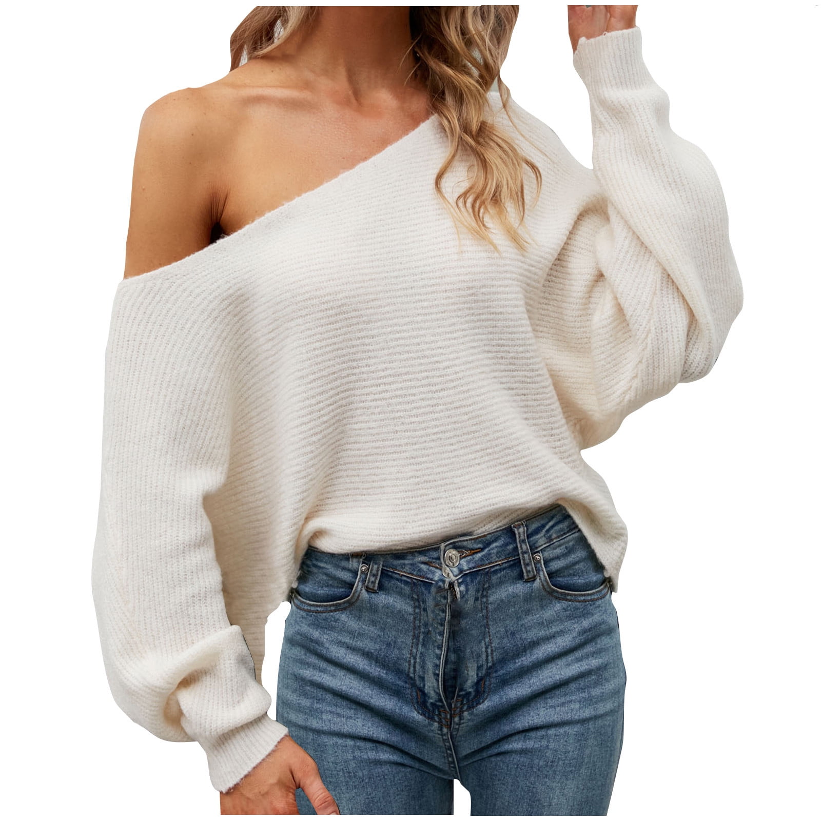 QUYUON Holiday Sweaters for Women One Shoulder Sweaters Women's