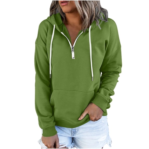 QUYUON Hooded Button up Shirt for Women Winter Long Sleeve Shirts Hoodies Pullover Tops Drawstring Lightweight Sweatshirts with Pockets Fall Sweatshirts Green XXL