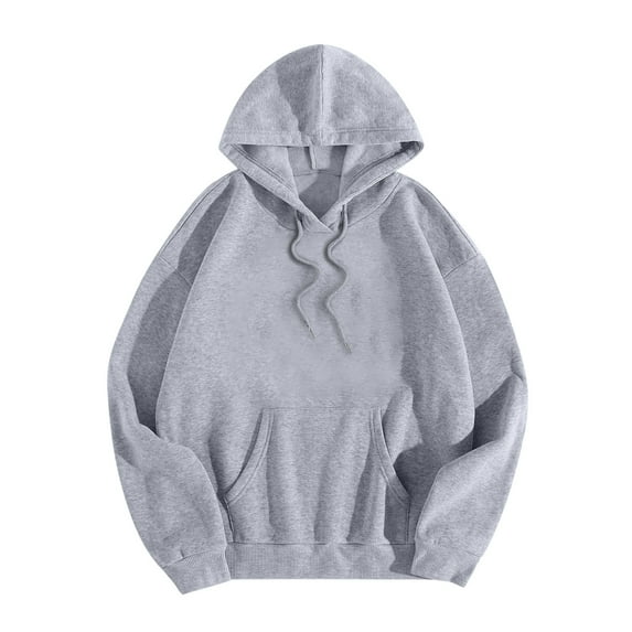 QUYUON Hooded Sweatshirts Women Solid Casual Loose Hoodie Sweatshirt Long Sleeve Pocket Drop Shoulder Pullover Tops Drawstring Fleece Sweatshirts Hoodies Shirts for Fall Winter Dark Gray M