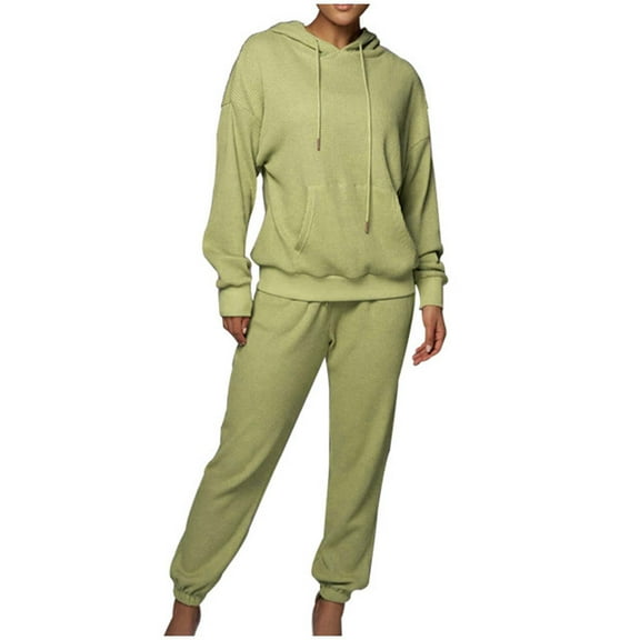 QUYUON Hoodies Sets for Women 2 Piece Jogging Outfits Sweatsuit Set Long Sleeve Hooded Sweatshirts Sweatpants Tracksuit Drawstring Hoodies and Pants Sets Lounge Matching Sets Green XL