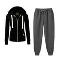 thumbnail image 1 of QUYUON Hoodies and Sweatpants Set Women 2 Piece Sets Winter Long Sleeve Pockets Zip up Hooded Sweatshirt Sport Pants Set Two Piece Outfits Sweatsuit Joggers Sets U-Black 3XL, 1 of 6