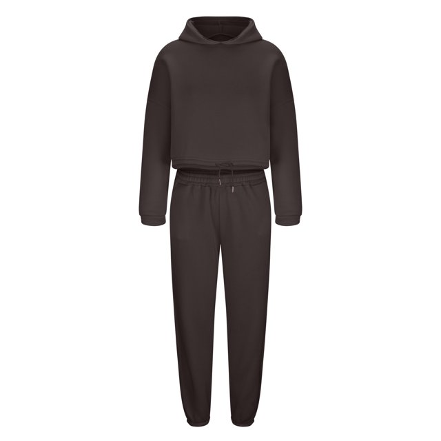 QUYUON Hoodies Sweatsuits for Women Set Winter Warm Long Sleeve Cropped