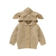 thumbnail image 1 of QUYUON Infant Baby Knit Hoodie Sweaters Toddler Girls Boys Long Sleeve Button Front Hooded Sweater Solid Color Cute Ears Knitted Cardigans Jacket with Hood Outerwear Coat Khaki 90, 1 of 8