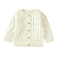 thumbnail image 1 of QUYUON Infant Baby Knit Jumpsuits Newborn Toddler Baby Girls Long Sleeve Button Front Rompers Kids Ribbed Knitted One-Piece Bodysuits Outerwear Sweaters Coat White 90, 1 of 8