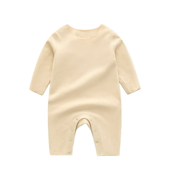QUYUON Infant Baby Romper - Toddler Girls Boys Polyester Solid Round Collar Long Sleeve Jumpsuits Snap Closure Newborn Kids Lightweight One-Piece Rompers Fall Winter Clothes Khaki 6 Months