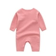 thumbnail image 1 of QUYUON Infant Baby Romper - Toddler Girls Boys Polyester Solid Round Collar Long Sleeve Jumpsuits Snap Closure Newborn Kids Lightweight One-Piece Rompers Fall Winter Clothes Pink 6 Months, 1 of 3