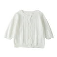 thumbnail image 1 of QUYUON Infant Knit Sweater Cardigan Toddler Boys Girls Button-Down Open Front Cardigan Sweater Kids Casual Crew Neck Long Sleeve Knitted Sweater Coats Outerwear White 6-12 Months, 1 of 3