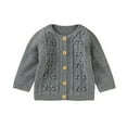 thumbnail image 1 of QUYUON Infant Newborn Baby Knit Sweaters Toddler Baby Girls Thicken Winter Warm Long Sleeve Button Front Cardigans Sweater Kids Ribbed Knitted Sweaters Outerwear Coat Gray 90, 1 of 8