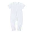 thumbnail image 1 of QUYUON Infant Newborn Rompers Toddler Baby Boys Girls Crew Neck Short Sleeve T-Shirts Jumpsuits Zipper Front One-Piece Bodysuits Pajamas Sleepwear White 12-18 Months, 1 of 8