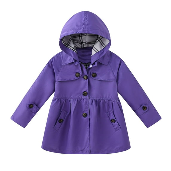 QUYUON Infant Winter Coat Clearance Long Sleeve Windbreaker Toddler Kids Baby Boys Girls Solid Color Windproof Jacket Detachable Hooded Windbreaker Coat Purple 5T-6T